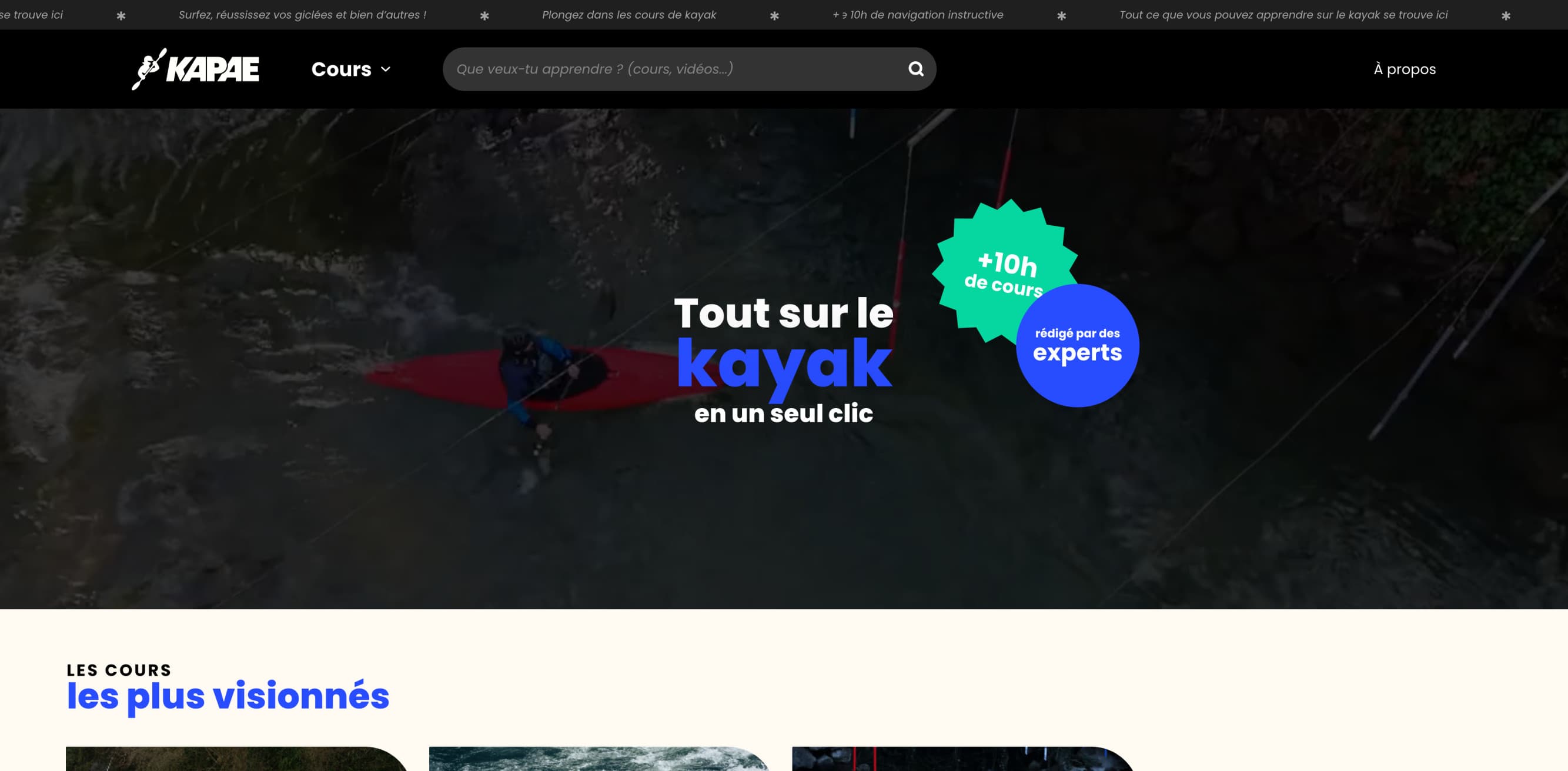 Aperçu du projet Kapae - Plateforme pédagogique de cours de kayak en ligne